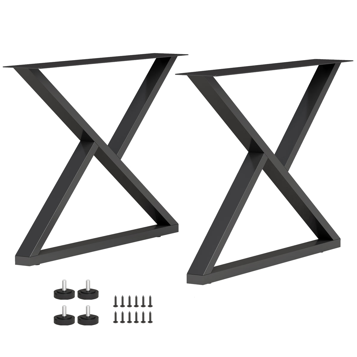 Pieds de table en acier, 60 x 43 cm, lot de 2 pieds de bureau en forme X avec patins réglables et vis, noir