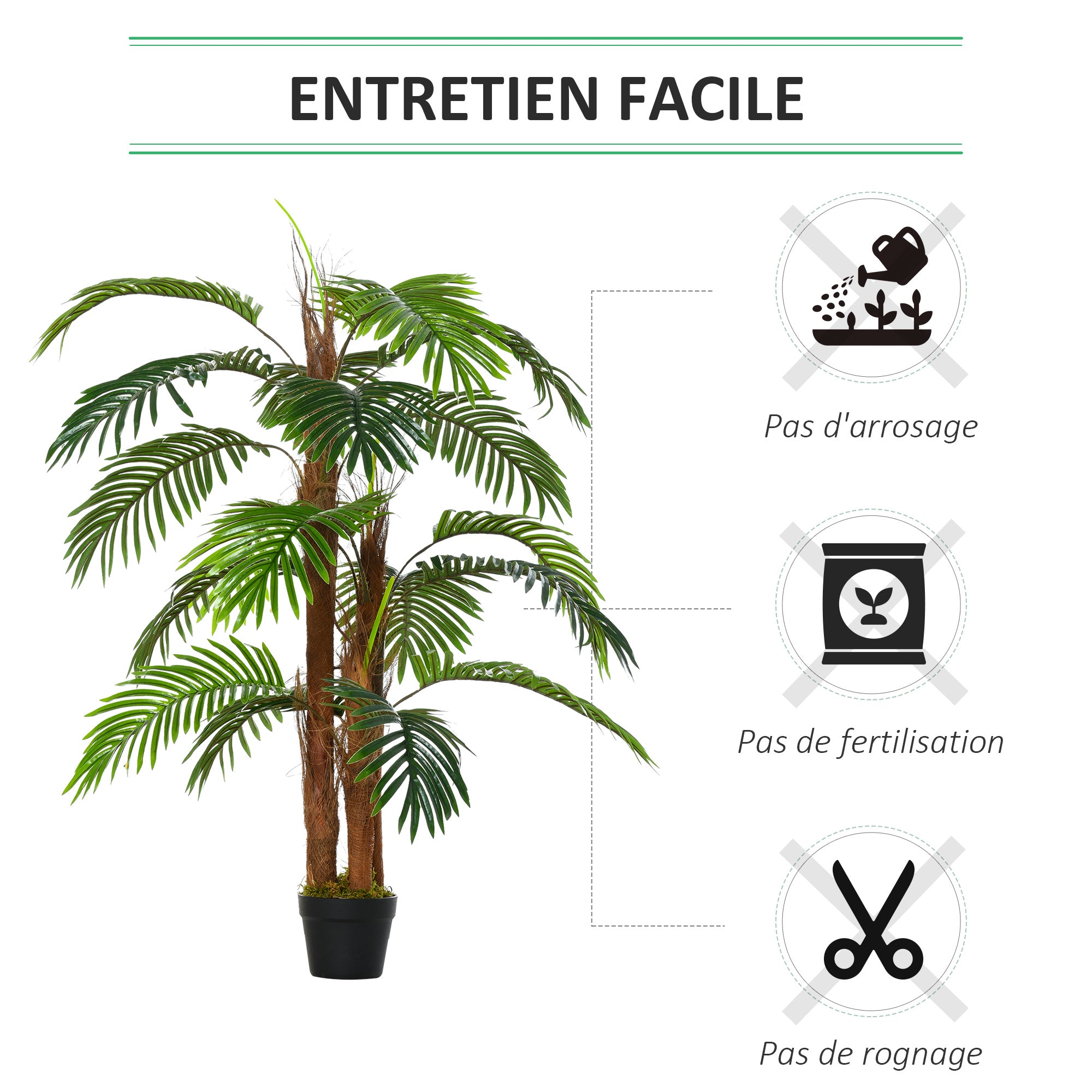 Palmier Artificiel Hauteur 1,2 m Arbre Artificiel Tronc Branches Lichen Feuilles Grand réalisme Pot Inclus