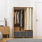 Kleiderschrank Aufbewahrungsschrank mit Kleiderstange, Vorhängen und 3 herausnehmbaren Stoffschubladen, 105 x 48 x 160 cm, natur