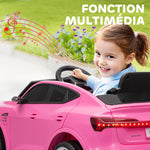 Voiture électrique enfants, véhicule électrique 12V avec télécommande 2,4G, phares, musique, klaxon, port USB, MP3, rose
