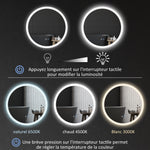 Miroir rond lumineux LED de salle de bain Ø 60 cm mural avec éclairage 3 couleurs interrupteur tactile 29 W gris