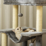 Arbre à chat avec griffoir, en tissu peluche, tour de jeux pour chat, lit, niche, hamac, plateforme 48 x 48 x 90 cm gris