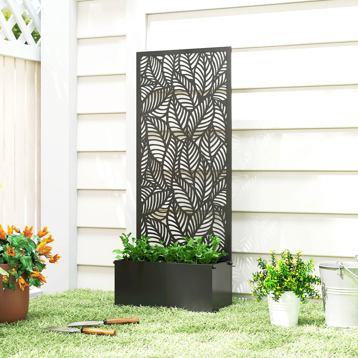 Jardinière avec treillis, bac à fleurs, avec brise-vue, pour plantes grimpantes, métal, 45 x 21,5 x 110 cm, noir-8