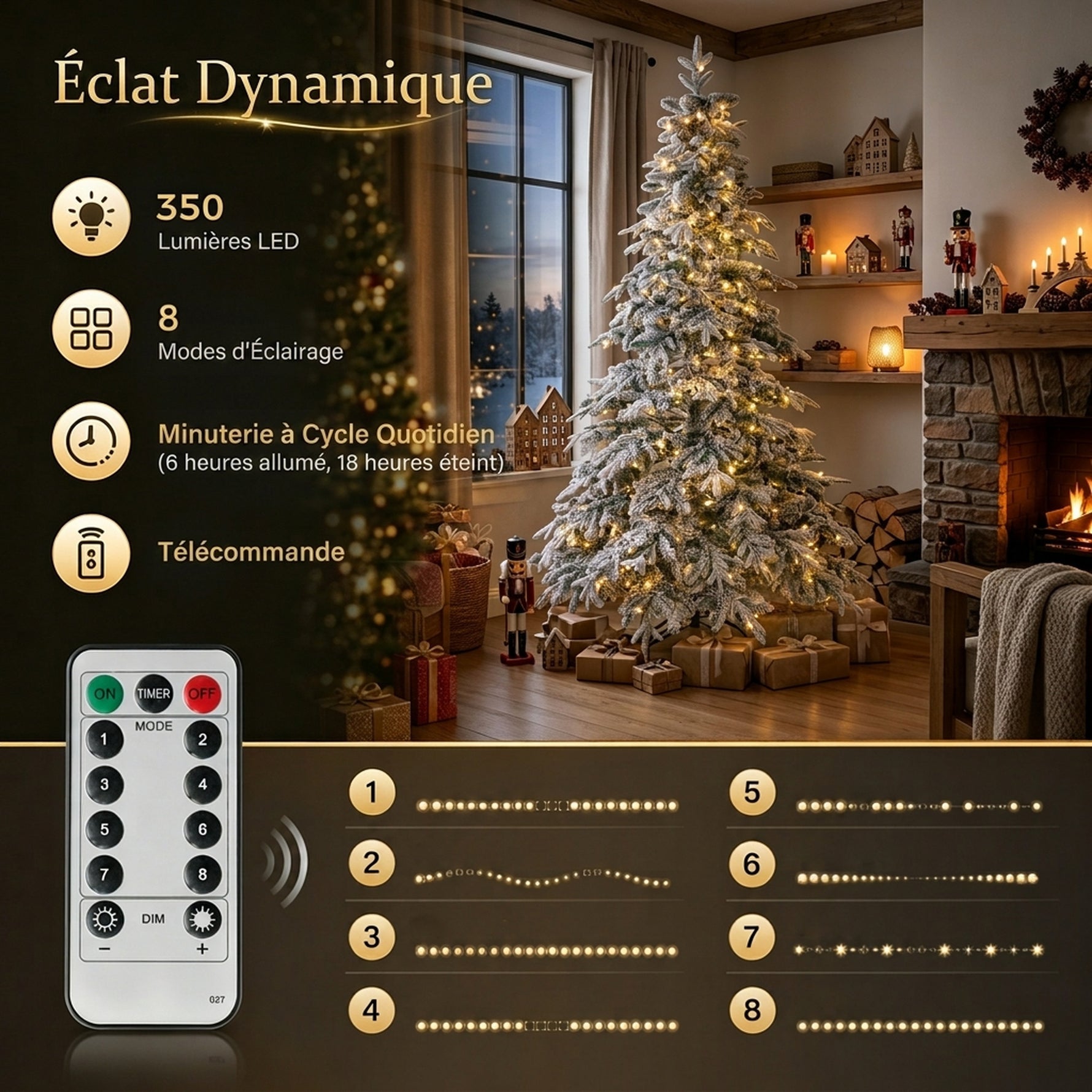 Sapin de Noël Artificiel 180 cm Arbre de Noël Lumineux Enneigé, Branches Articulées, Lumière 350 LEDs, Vert et Blanc