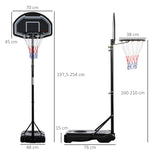 Panier de basket extérieur hauteur réglable 197,5-254 cm panier de basket sur pied à roulettes base remplissable noir