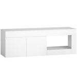 Meuble TV 2 portes pour téléviseurs jusqu'à 60 pouces, meuble télé avec placard et étagère ouverte, blanc