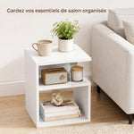 Table d'Appoint, Table Basse Moderne 3 Niveaux avec Étagères Ouvertes, pour Salon, Chambre ou Bureau, Blanc