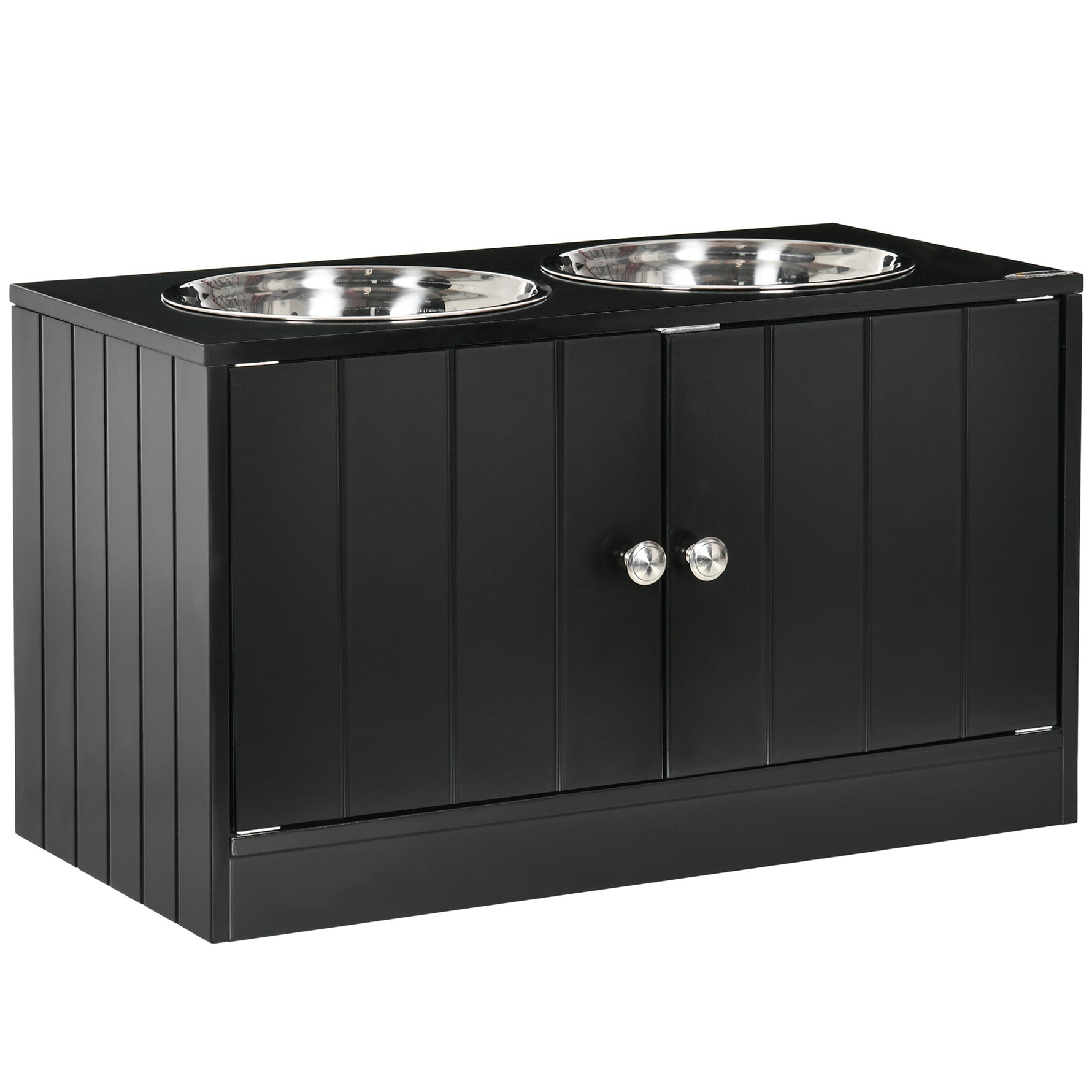 Gamelles chiens surélevées gamelle double chien chat porte-gamelles 60 x 30 x 35,5 cm 2 gamelles 2L acier inox incluses