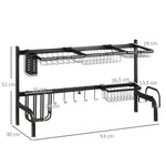 Égouttoir à vaisselle au-dessus de l'évier séchoir à vaisselle 2 niveaux, modulables en acier, 93 x 30 x 52 cm, noir