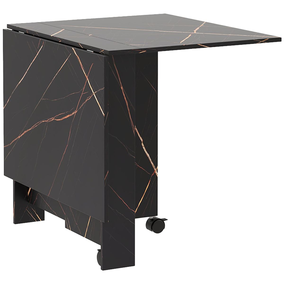 Tavolo pieghevole da cucina tavolo da pranzo pieghevole con 2 ribalte 2 ruote con freni 120 x 80 x 73 cm nero effetto marmo