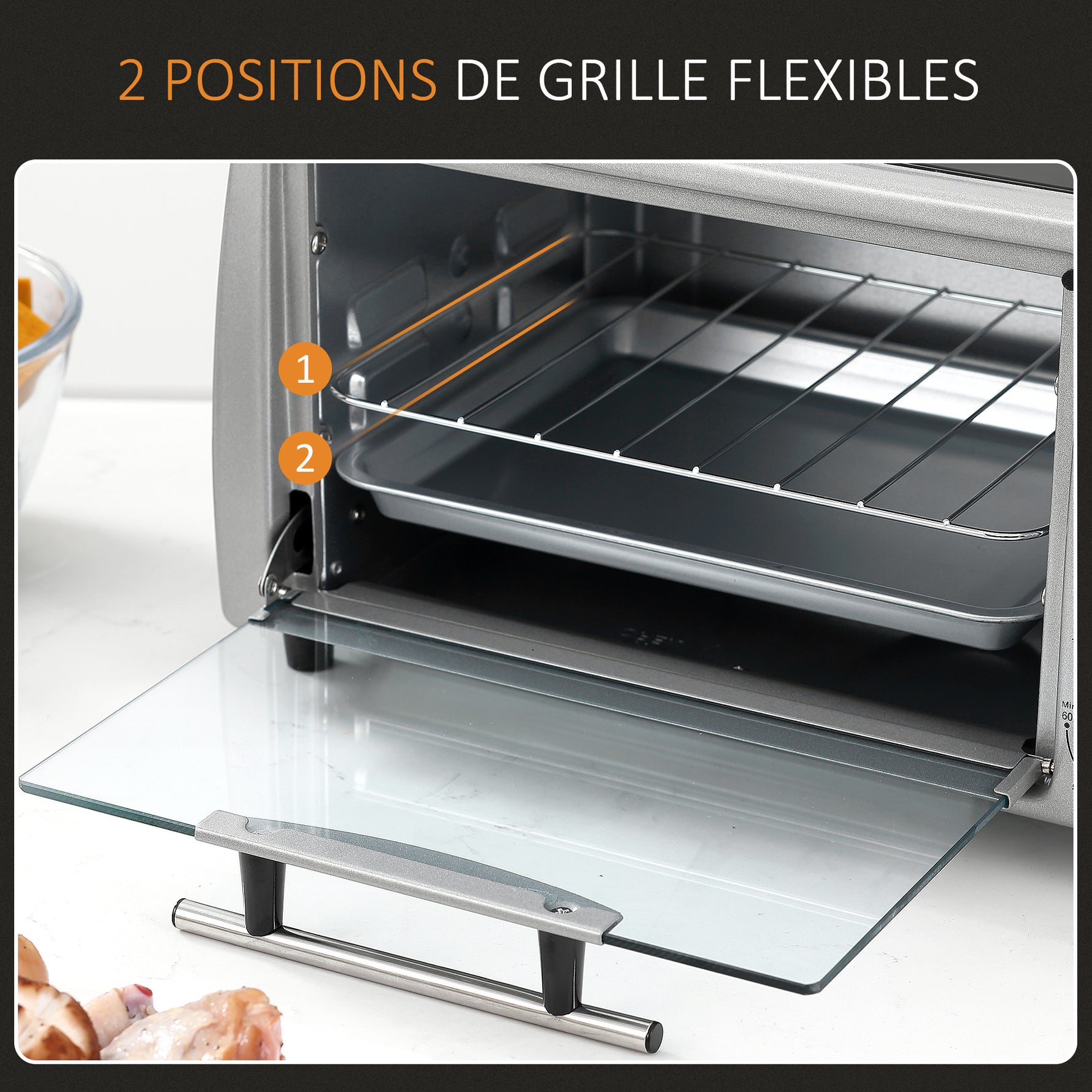 Mini four électrique 10L 1 grille et 1 plateau, température réglable de 100°C à 230°C, Minuteur 60 min, 36,5x26x22 cm