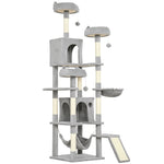 Arbre à chat tour de jeux pour chat 8 poteaux à griffer 4 plateformes 2 niches  échelle et 3 boules hauteur 192 cm gris