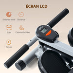 Rameur Hydraulique à 12 Niveaux de Résistance, Rameur d'Appartement avec Écran LCD, Pédale Antidérapante, Charge 100 kg, pour Maison, Salle de Gym, l'Équipement d'Entraînement d'Intérieur, Noir