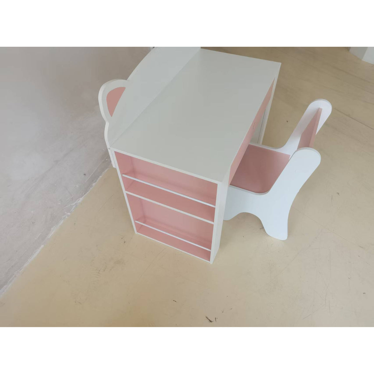 Scrivania e Sedia per Bambini 2 Pezzi, Set Tavolo per Attività, Cassetto, Libreria per Disegno, Lettura, Bianco Rosa