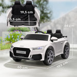 Voiture électrique enfant véhicule électrique enfant Audi TT RS 12 V 30 W V. Max. 3 Km/h télécommande 2,4G Effets sonores + Lumineux Blanc