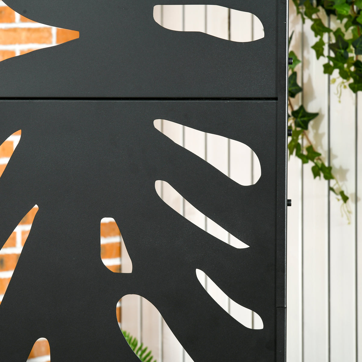 Panneau brise vue décoratif extérieur noir à motif végétal en métal - 122 x 45 x 198 cm
