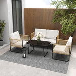 Conjunto de jardín de 4 piezas con sofá de 2 plazas, 2 sillones, 1 mesa de centro de cristal y cojines – blanco crema