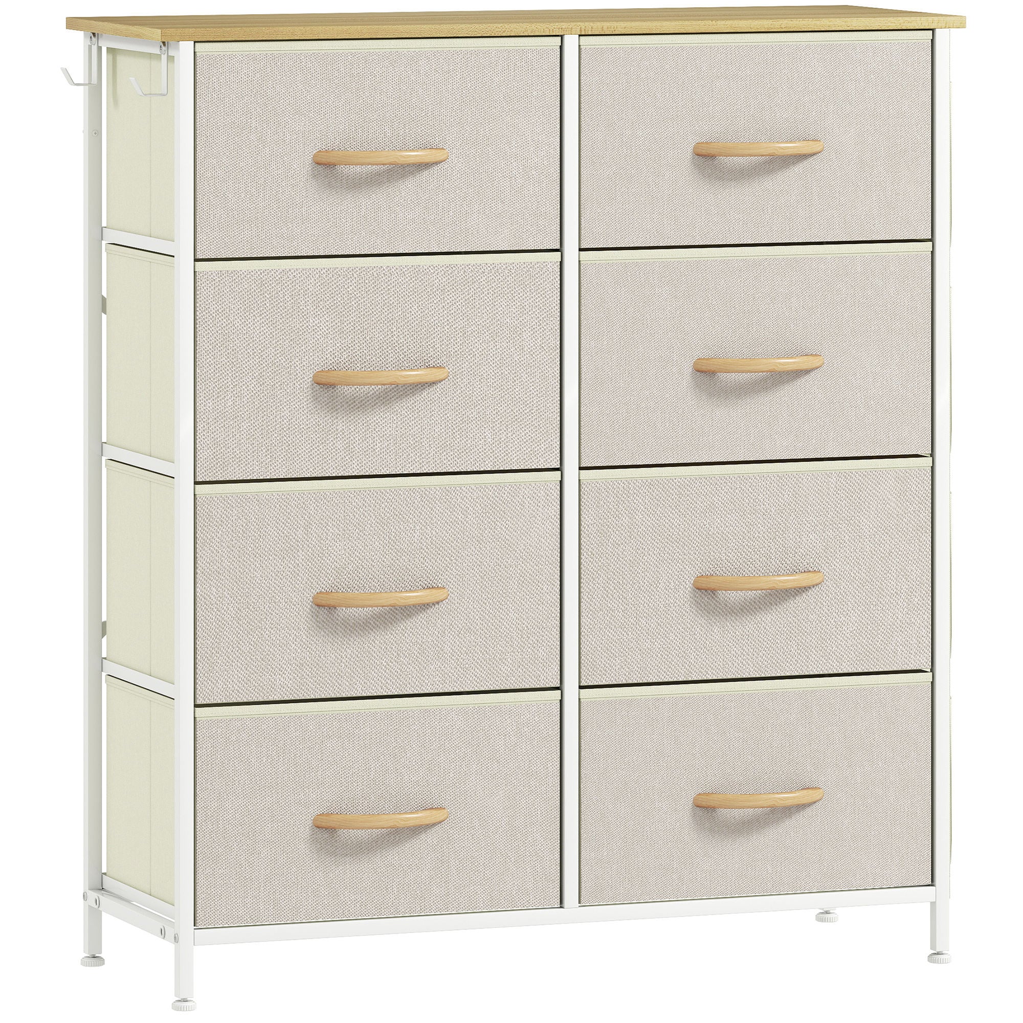 Kommode mit 8 Stoffschubladen, Aufbewahrungsmöbel mit 4 Seitentaschen, 2 Haken, Stahlrahmen, 86 x 30 x 94,5 cm, beige