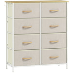 Cassettiera a 8 cassetti in tessuto, mobile contenitore con 4 tasche, 2 ganci, struttura in acciaio, 86 x 30 x 94,5 cm, beige