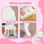 Coiffeuse Enfant avec Tabouret, Miroir triptyque et tiroir Coulissant - Coiffeuse dim. 63L x 40l x 85,5H cm