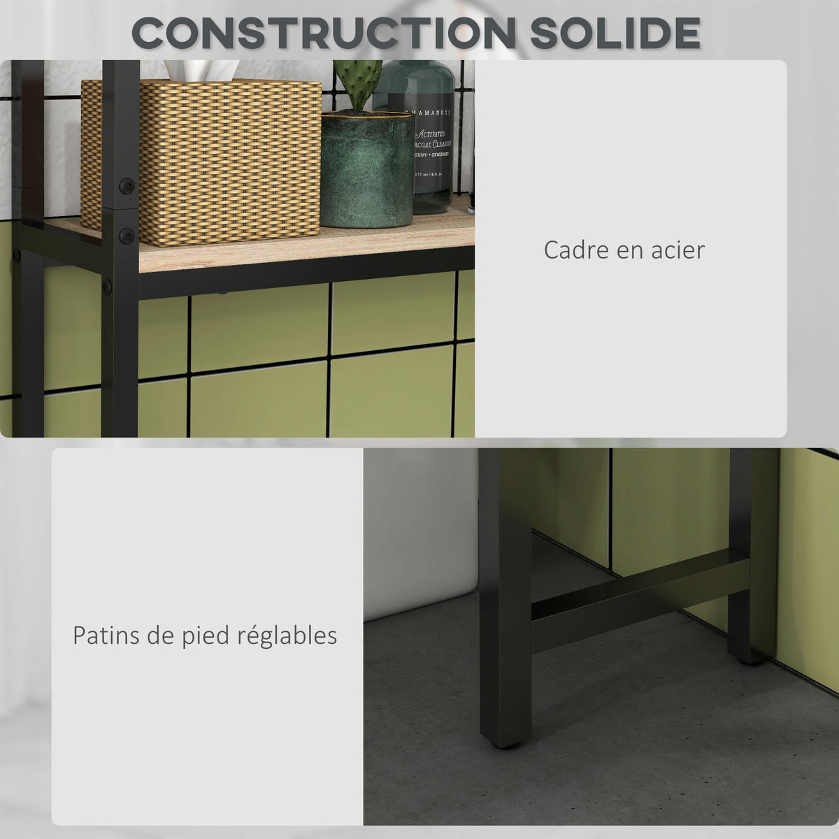 Étagère de toilettes meuble de salle de bain dessus toilette WC avec placard 2 portes et étagère ouverte