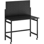 Établi d'atelier pliable à roulettes, 115x62x143,5cm, plan de travail avec panneau perforé, 30 crochets, noir