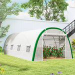 Serre de Jardin Tunnel 18 m² dim. 6L x 3l x 2H m - 8 fenêtres, Porte zippée Enroulable, Acier galvanisé, bâche PE, Blanc