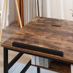 Table à dessin inclinable bureau informatique design industriel - plateau relevable, étagère - panneaux particules aspect vieux bois métal noir