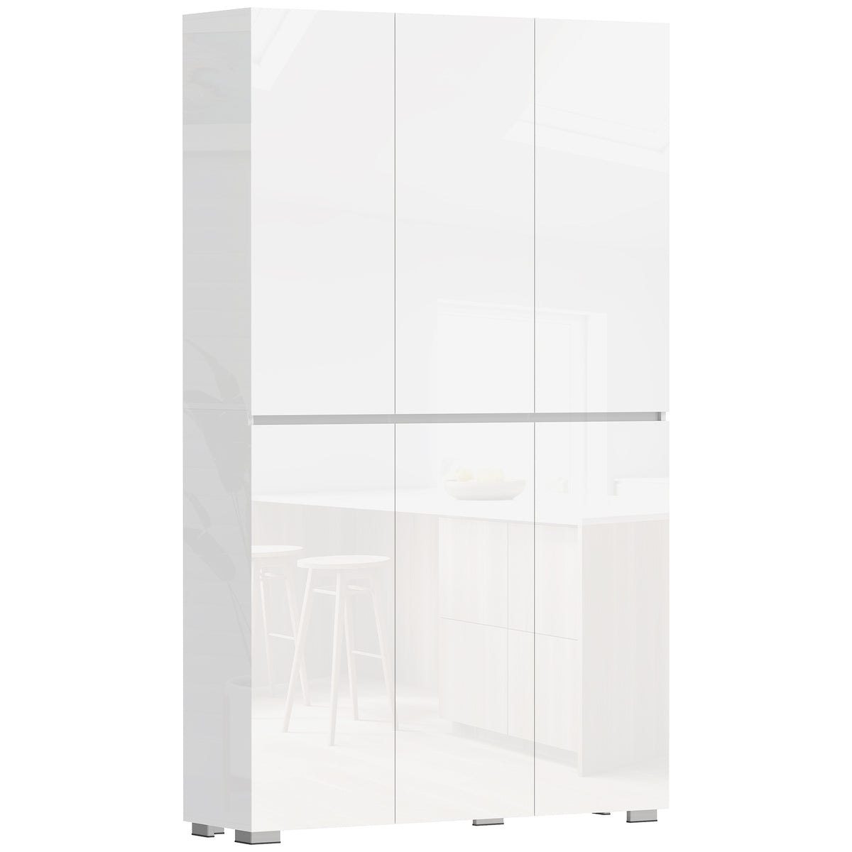 Credenza alta da cucina mobiletto da cucina lucido 6 ante a chiusura rallentata ripiani regolabili bianco