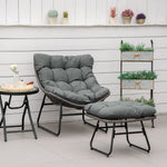 Fauteuil chaise de jardin avec repose-pieds en métal époxy et résine tressée aspect rotin avec coussins