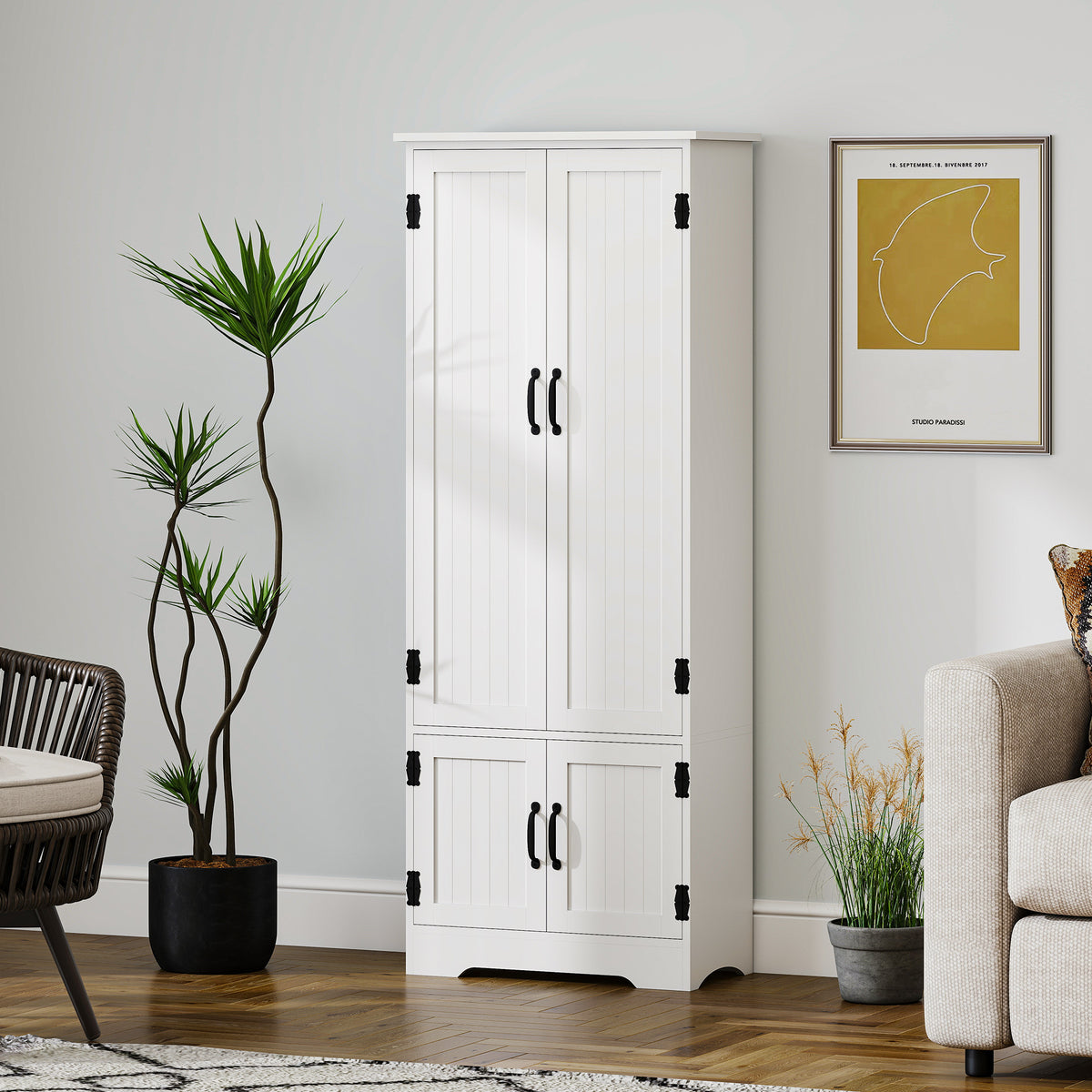 Buffet de cuisine armoire de cuisine contemporaine multi-rangements 2 placards 3 étagères MDF panneaux particules blanc