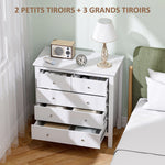 Commode à 5 tiroirs, meuble de rangement, avec poignées, glissières métalliques,  en bois, 79l x 39,5P x 80,5H cm, blanc