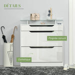 Armoire à Chaussures avec 2 Tiroirs Rabattables + 1 Tiroir Coulissant + 1 Comptoir et 1 Plateau en Verre blanc