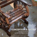 Chaise de Jardin en Bois, Style Roue de Chariot, Siège Large à Lattes, Dossier Incliné, 66x55x90cm, Finition Carbonisée