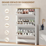 Armoire à Chaussures 3 Portes abattantes 2 Compartiments Panneaux Particules Blanc chêne