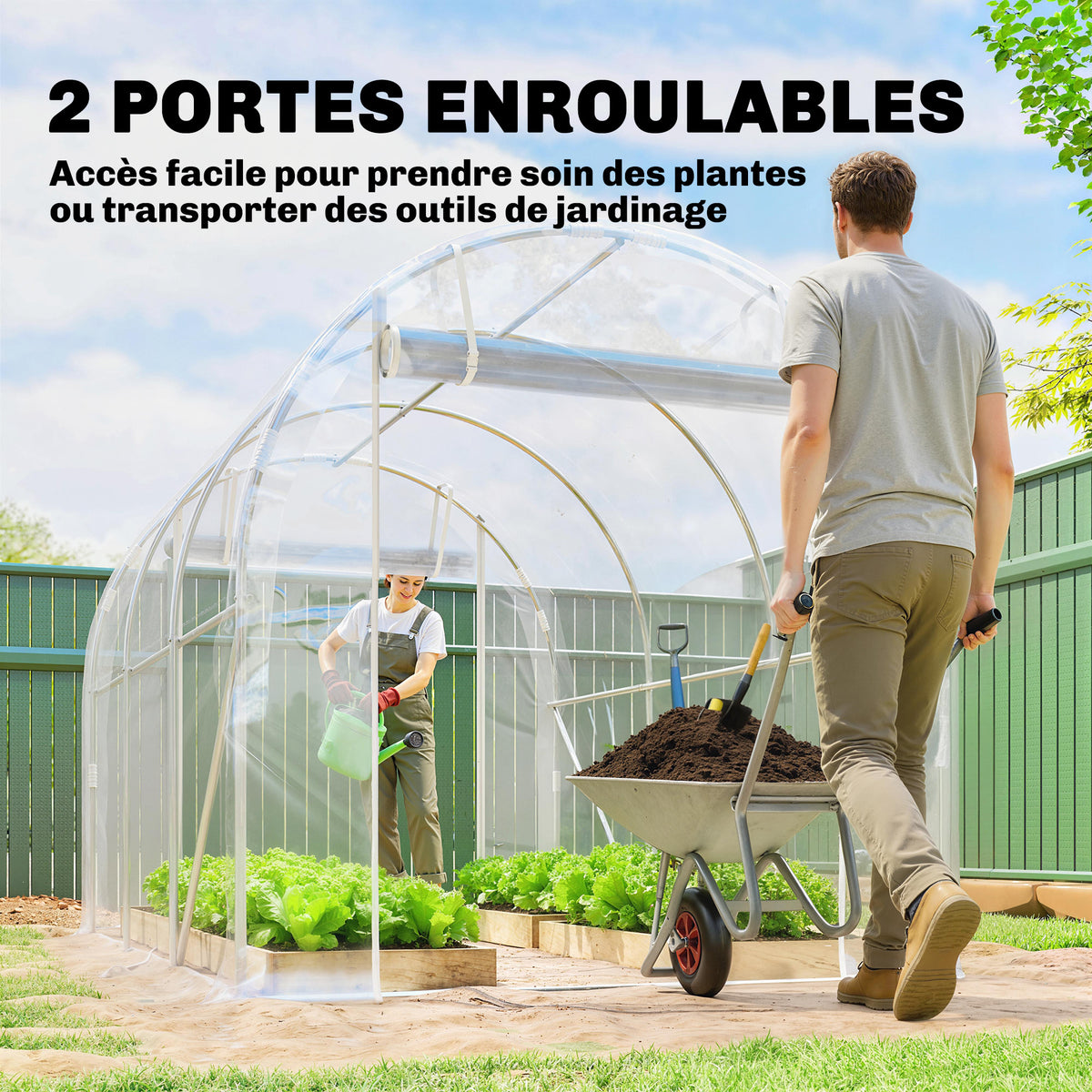 Serre tunnel de jardin 6m² serre de jardin tunnel 195x295x195cm cadre acier galvanisé, bâche PE 150g/m² transparent