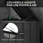 Coffre de rangement pour jardin 450L en métal avec vérin à gaz, roulettes et poignée - dim. 125,5L x 61,5l x 70H cm