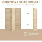 Paravent intérieur en bois 3 panneaux séparateur de pièce pliable panneau perforé 114 x 1,7 x 144,5 cm bois naturel