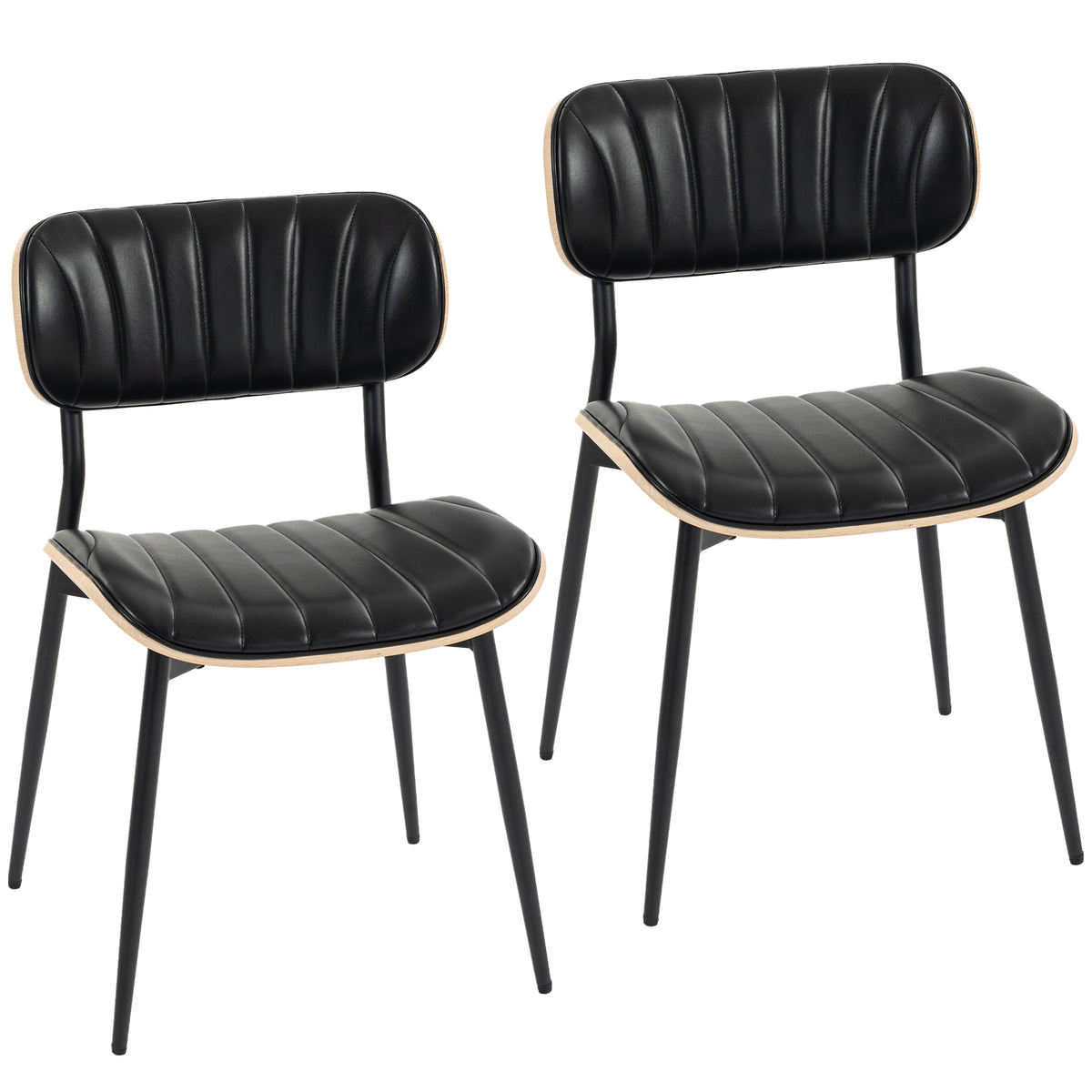 Lot de 2 Chaises de Salle à Manger, Chaises Cuisine sans Accoudoirs, Dossier Incurvé et Assise Rembourrée en PU, Noir