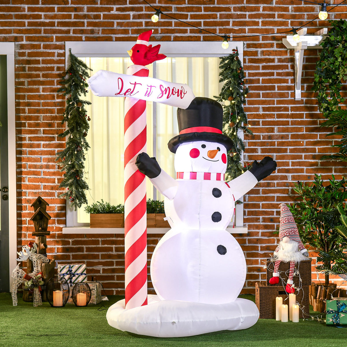 Bonhomme de neige gonflable avec pancarte 3 LED polyester imperméable hauteur 213 cm blanc
