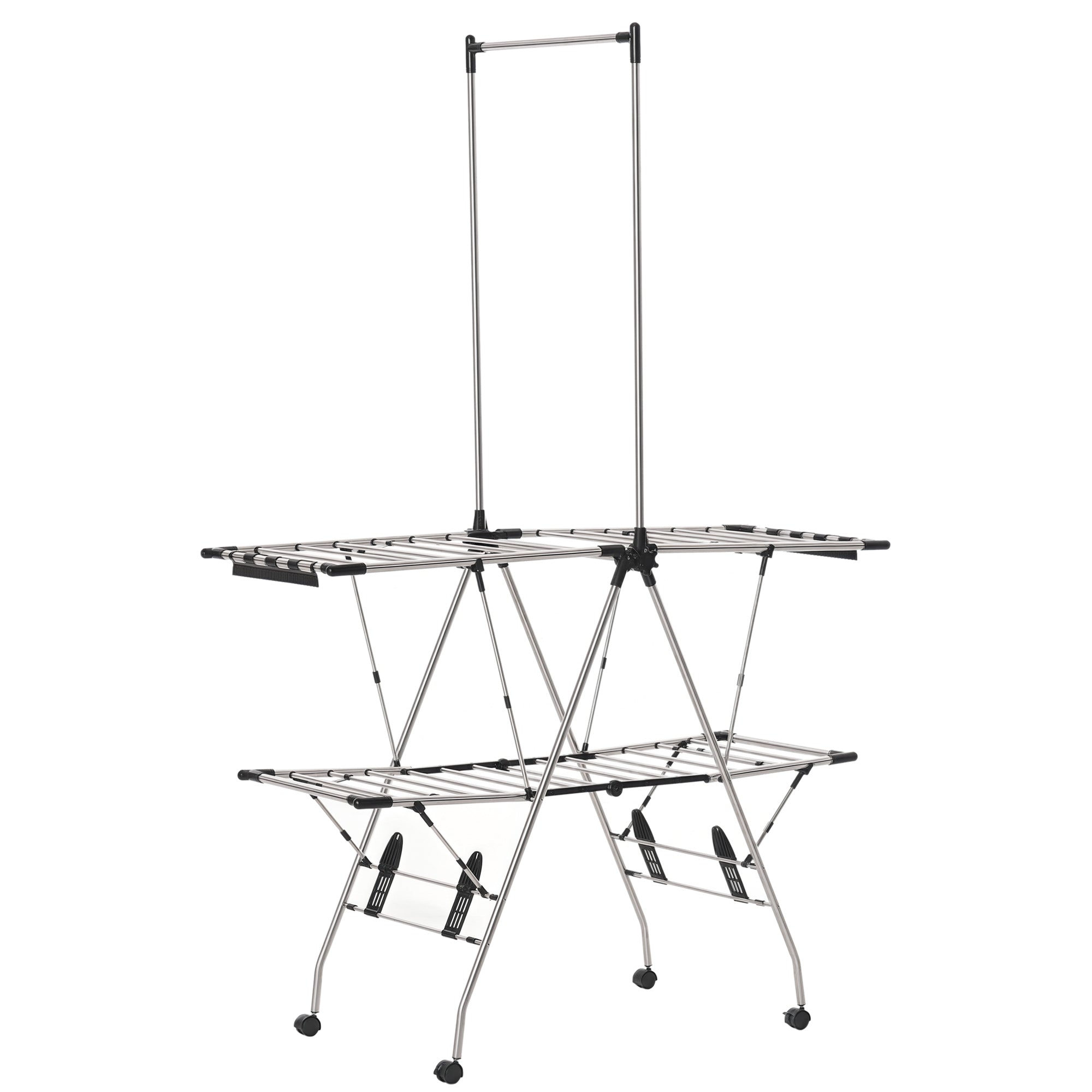 Foldable clothes drying rack with wheels, large drying area, stainless steel, 138.5 x 63 x 208 cm