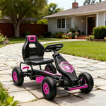 Kart à pédales pour enfant siège réglable 3 positions frein à main enfant de 5 à 12 ans rose noir
