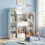 Meuble rangement enfant, bibliothèque enfants avec 8 compartiments et étagère supérieure, 104 x 29 x 101,5 cm, blanc