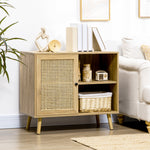 Meuble de rangement buffet 1 porte cannage effet bois - dim. 80L x 39l x 70H cm