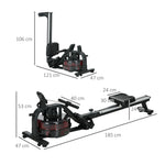 Rameur à eau d'appartement rameur d'appartement pliable 6 niveaux de résistance écran LCD multifonction acier PC noir