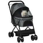 Cochecito plegable para perros y mascotas, 4 ruedas de EVA, manillar ajustable, cesta, 76,5 x 52 x 95 cm