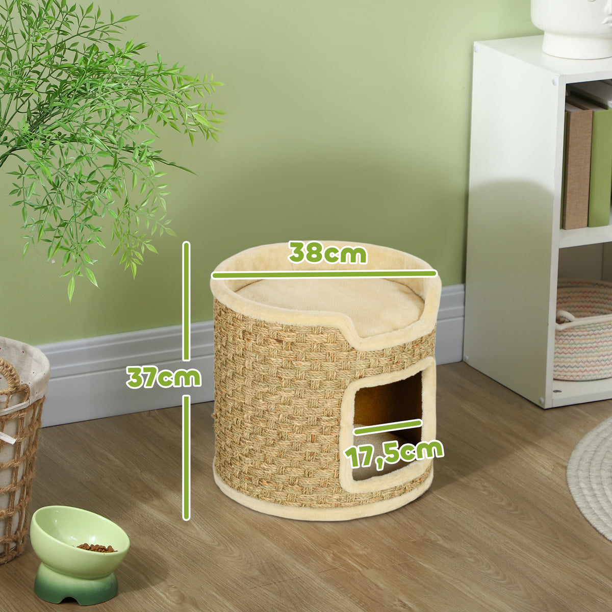 Tonneau à gratter pour chat, tonneau à chat, recouvert de peluche, capacité de 5 kg, Ø 38 x 37H cm kaki et beige