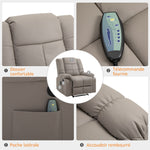 Fauteuil de massage fauteuil de relaxation massant avec dossier inclinable manuellement et repose-pied fauteuil TV revêtement synthétique télécommande incluse gris
