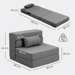 Fauteuil convertible 1 place fauteuil lit pliant, coussin inclus, pour invités, salon, petit espace, charge 120 kg, gris