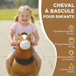 Cheval à Monter pour Enfant, Cheval à Roulettes en Peluche, Poignée, 75 cm de Haut, pour 3 à 5 Ans, Marron